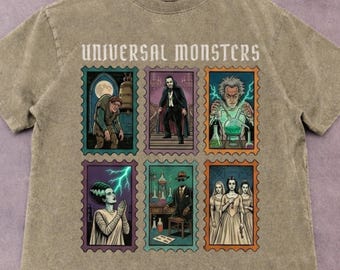 Comfort Colors Universal Monster Shirt, Retro Stamp Monster Tee Shirt, Handmade Monster T-Shirt, Unique Dracula Shirt