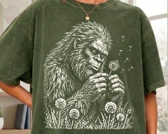 Comfort Colors® Bigfoot Dandelion Tee, Vintage Sasquatch Nature Themed Shirt, Woodland Cryptid Sweatshirt
