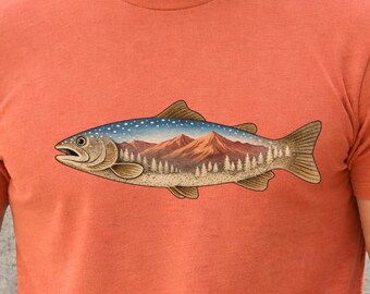 T-shirt graphique Mountain Fish, sweat-shirt d'extérieur pour amoureux de la nature pour les aventuriers