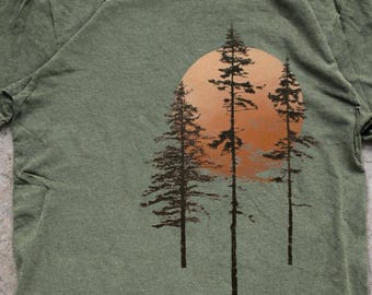 Unisex Sunrise Forest Tee | Cotton Nature Shirt for Outdoor Lovers | Men's Camping Gift