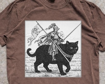 Knight Cat Rider T-Shirt, Medieval Knight Shirt, Retro Cat Knight T-Shirt, Renaissance Fair Knight Cat Rider, Funny Medieval Shirt