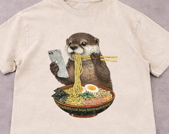 Comfort Colors Otter Shirt, Otter Noodle T-Shirts, Ramen Otter Tee, Funny Noodle Otter Tee, Kawaii Otter Shirt, Trendy Women Shirt