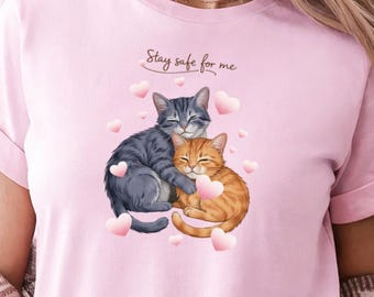 Cute Cat Couple T-Shirt,Ideal Gift for Her on Valentine’s Day,Cat Lover Shirt