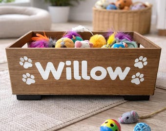 Caja de juguetes para gatos personalizada • Almacenamiento de juguetes de madera personalizado para gatos • Regalo para amantes de los gatos