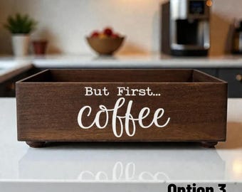 Coffee Bar Box, Wooden Station Organizer, Rustic Coffee Decor