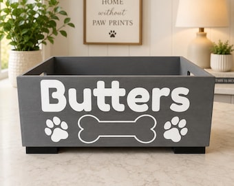 Personalized Dog Toy Box | Custom Pet Toy Storage Bin | Small Wooden Dog Toy Organizer