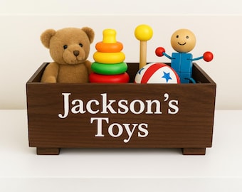 Caja de juguetes de madera personalizada para niños: almacenamiento de juguetes con nombre personalizado y patas opcionales / Organizador para guardería y sala de juegos