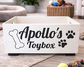 Caja para juguetes de perro: Caja de almacenamiento de madera personalizada para juguetes y accesorios de mascotas.