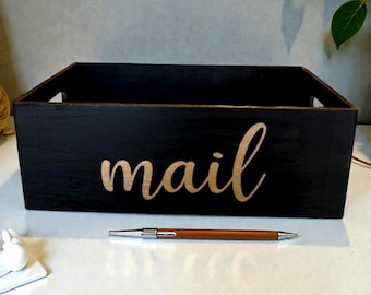 Caja rústica de madera para guardar correo – Organizador personalizado para el hogar