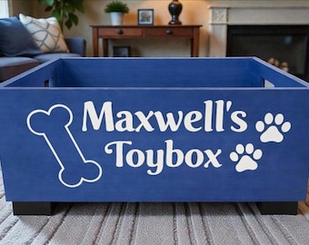 Contenedor de juguetes para perros personalizado: Contenedor de madera personalizado para guardar juguetes de mascotas