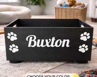 Caja de juguetes personalizada para perros / Contenedor de almacenamiento de juguetes para mascotas personalizado / Organizador de juguetes de madera para perros