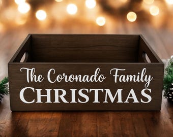 Caja de chimenea navideña – Centro de mesa navideño rústico de madera – Caja decorativa navideña personalizada – Caja de mesa pintada a mano