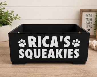 Personalized Dog Toy Box | Custom Pet Toy Storage Bin | Small Wooden Dog Toy Organizer