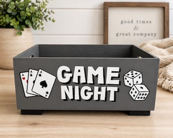 Caja de madera para noche de juegos / Almacenamiento para noche de juegos familiar / Decoración personalizada para sala de juegos / Regalo para noche de juegos