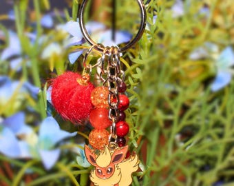 Fire Type Fox Beaded Keychain