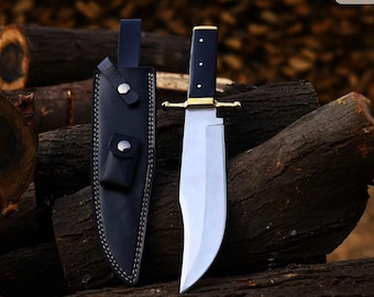 Handmade Bowie Knife: High Carbon Steel Hunting, Camping, Survival with Leather Sheath