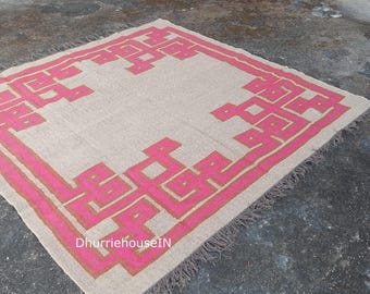 Alfombra grande de estilo navajo hecha a mano, alfombra kilim de yute y lana, decoración bohemia del suroeste.