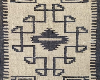 Handwoven Wool Jute Kilim Rug, Wool Jute Rug, Kilim Jute Rug, Flatweave Rug, Bohemian Rug, Indian Dhurrie Rug, Navajo Kilim Rug, Custom Rug