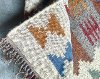 Wool Jute Runner Rug for Stairs, Handwoven Runner Rug, Kilim Runner Rug Entryway | Hallway | kitchen, Bedside Runner Rug, Tribal Pattern