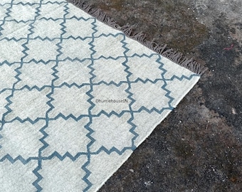 Handwoven Wool Jute Kilim Runner Rug: Geometric Braided Area Rug