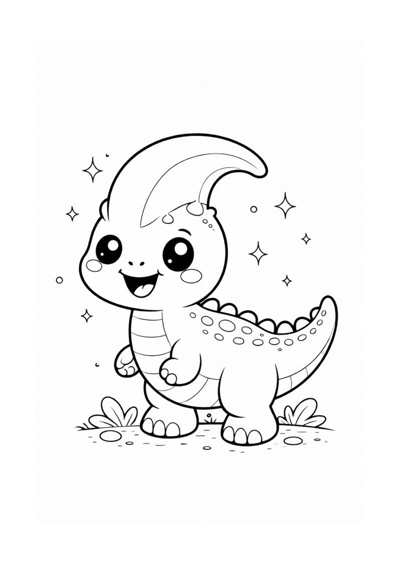 Kawaii Dinosaur Coloring Pages for Kids - Etsy