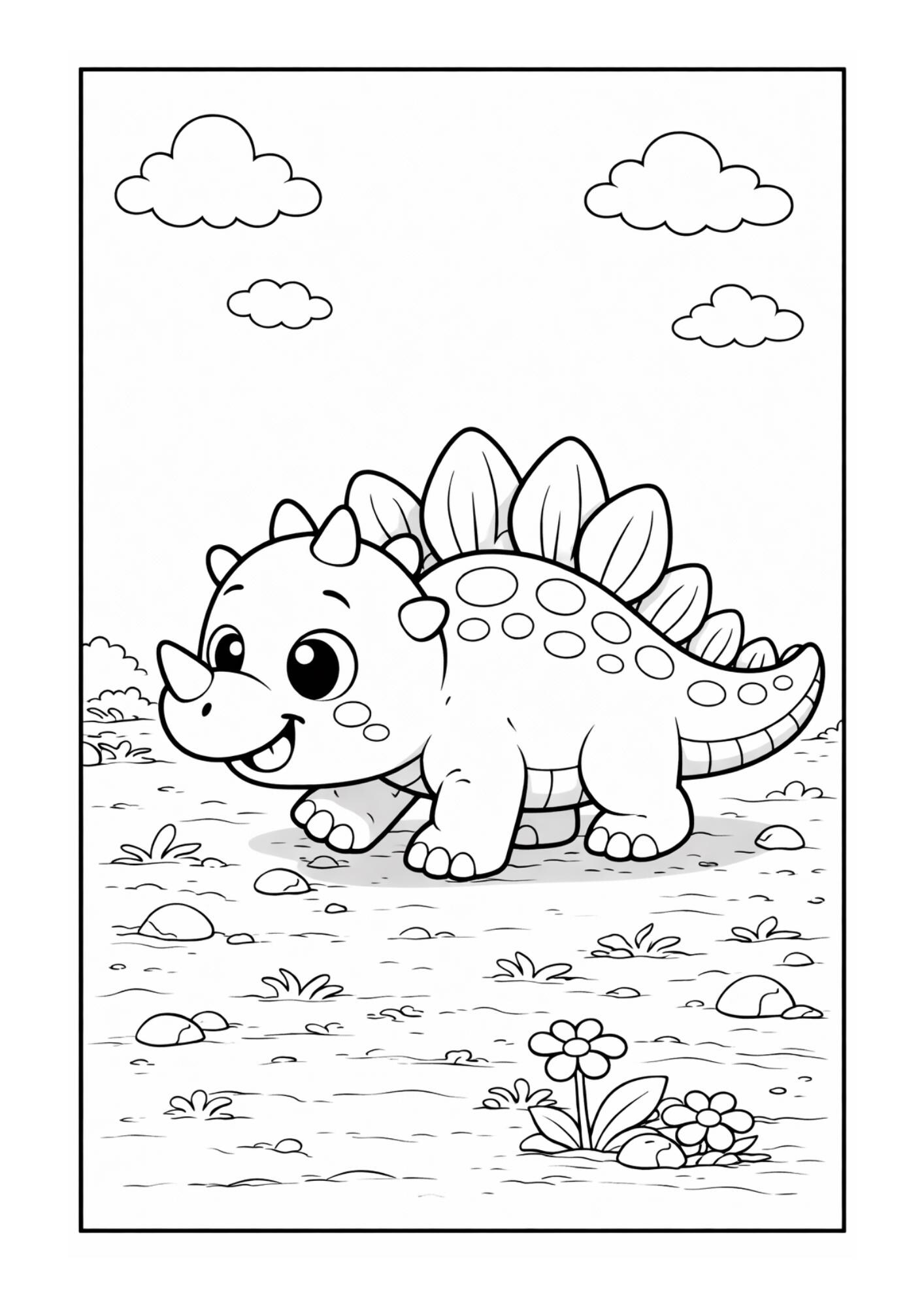 Kawaii Dinosaur Coloring Pages for Kids Printable PDF - Etsy