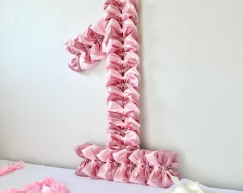 Baby First Birthday Party Decor One Year Birthday Sign With Ribbon Bow Baby Birthday Photo Prop Birthday Number Baby Pink Birthday Decor