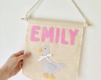 Goose Nursery Decor Name Banner For Kids Room Decor For Baby Girl Keepsake Gift For Niece Baby Room Door Sign Over Crib Name Sign Fabric