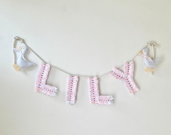 Goose Nursery Garland Decor For Kids Name Bunting Personalised Baby Shower Gift For New Parents Of Baby Girl Name Wall Hanging Felt