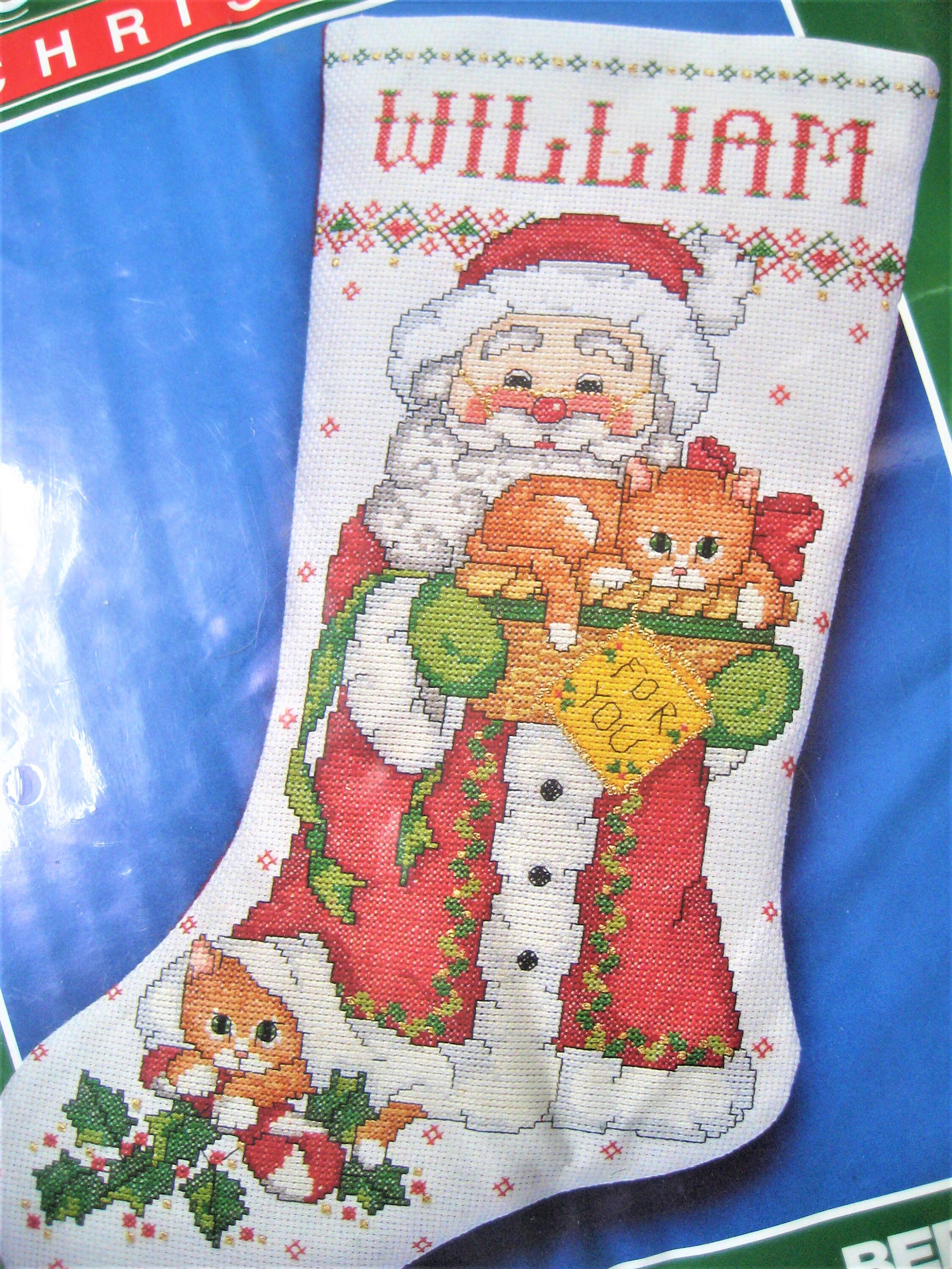 Ginger Cat Christmas stocking cross stitch kit Bernat cross | Etsy