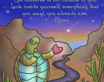 Rumi Quote Turtle Art Print: Framed Desert Illustration