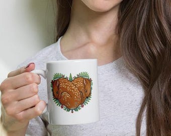 Fawns Heart Coffee Mug: Sweet Woodland Animal Art
