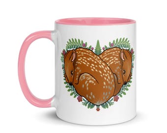 Twin Fawns Heart Mug
