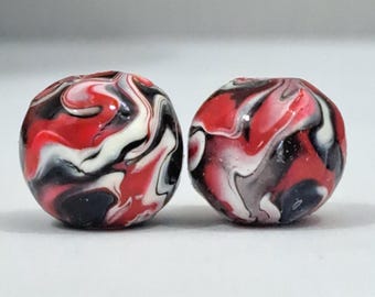 10mm Red White and Black Beads (set of 10)