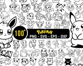Mega Pokemon SVG Bundle, Pikachu svg Snorlax PNG Gengar Evoli Glumanda Bisasam Starmie Tandemaus, Pokeball Eps Dxf (digitaler Download)