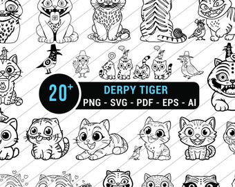 Kpop Derpy Tiger SVG Bundle, Kpop Demon Hunters SVG, Huntrix PNG, K pop Derpy Tiger & Bird, Huntrix Cat, Huntrix Shirt Design Eps Svg Dxf