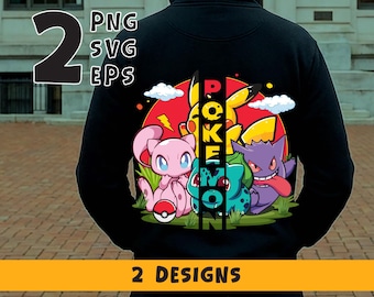 2 Pokemon PNG Designs, Pikachu SVG, Gengar Bulbasaur Mew Layered Vector Files, Pokeball, Pokemon Poster Eps, Shirt Design (Digital Download)