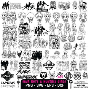 Kpop Demon Hunters SVG PNG Bundle | Huntrix PNG | Derpy Tiger | Saja Boys Png | Girl Dinner | Chibi Clipart | Huntrix Shirt | Saja Girls