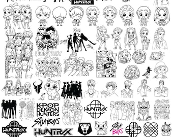 Kpop Huntrix PNG SVG Inspired Bundle | Demon Hunters SVG | Derpy Tiger | Saja Boys Png | Chibi Clipart | Huntrix Shirt | Saja Girls