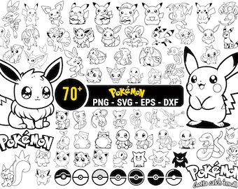 Mega Pokemon SVG Bundle, Pikachu svg Snorlax Gengar Evoli Glumanda Bisasam geschichtete Vektor-Dateien, Pokeball Eps Dxf Png (digitaler Download)