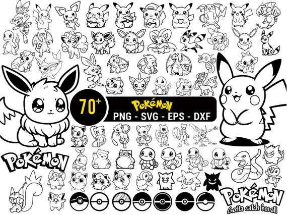 Mega Pokemon SVG Bundle, Pikachu Svg Snorlax Gengar Eevee Charmander Bulbasaur Layered Vector Files, Pokeball Eps Dxf Png (Digital Download)