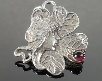 Sterling Silver and Garnet Art Nouveau Pendant