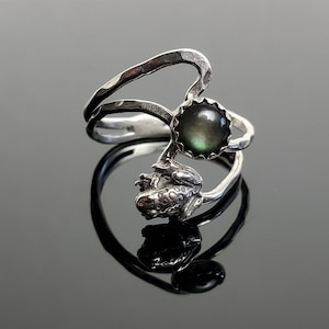 Sterling Silver Frog and Abalone Double Band Ring