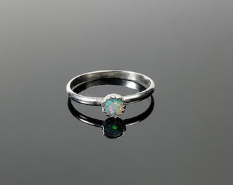 Sterling and Synthetic White Opal Stackable Ring