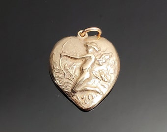 Bronze Cupid and Heart Pendant