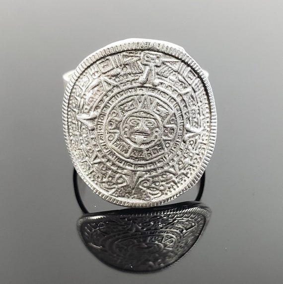 Size 11.5 Sterling Silver Large Aztec Calendar Ring - Etsy 日本