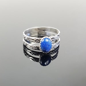 Sterling Silver Floral and Lapis Lazuli Double Band Ring