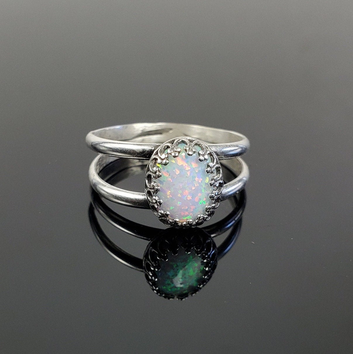 HEVIRGO Girls Shining Artificial Opal Stone Finger Ring Wedding EngageBoyst  Jewelry Gift Artificial Opal Alloy Multi-color