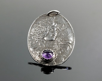 Sterling Silver and Amethyst Art Nouveau Woman Pendant