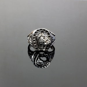 Size 9 Sterling Silver Smaller Horse in a Horseshoe Ring